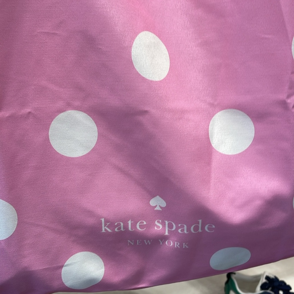 Kate Spade Soft Pink-White Polka Dots Canvas Tote XL Reusable Shopping Beach Bag - Picture 9 of 16